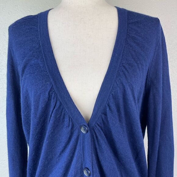 LOFT Blue Wool Blend Cardigan Sweater Size L EUC - Picture 2 of 6